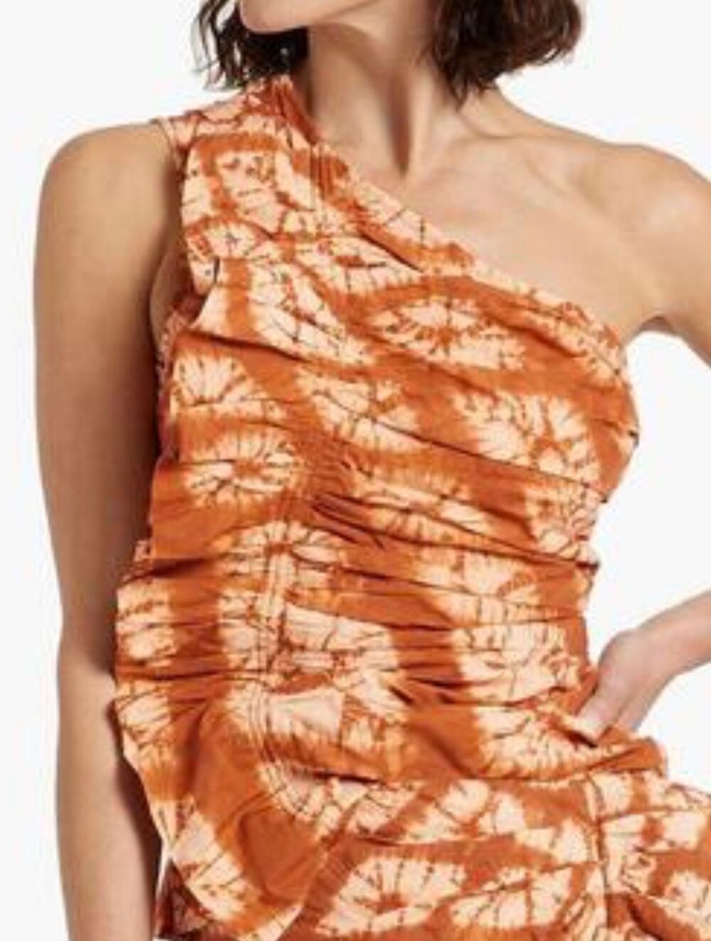 Ulla Johnson Blouse Senta One Shoulder Ruffled Top Tie-dyed Sequoia New